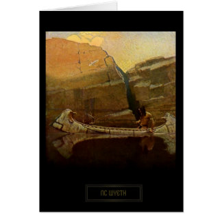 Pintura histórica de NC Wyeth Canoa de indio nativ