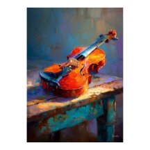 Pintura impresionista de violín, arte de música cl