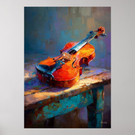 Pintura impresionista de violín, arte de música cl