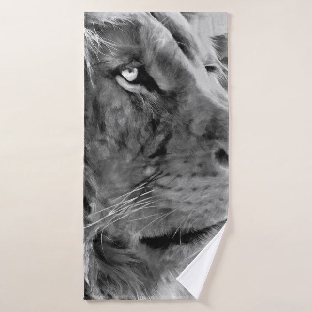 pintura moderna de aceite blanco y negro de león r (Toalla de baño)