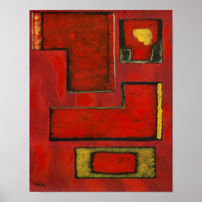Pintura negra roja de arte geométrico abstracta de (Frente)