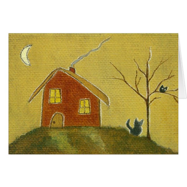 Pintura primitiva del arte del gato de la casa (Anverso (Horizontal))