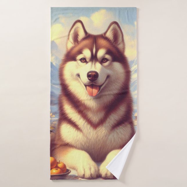 Pintura retro siberiana Husky (Toalla de baño)