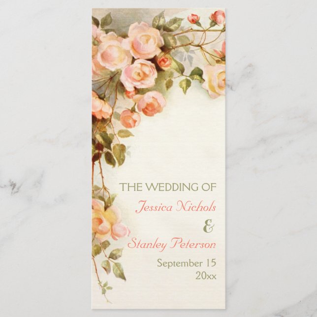 Pintura romántica vintage del programa de bodas de (Anverso)