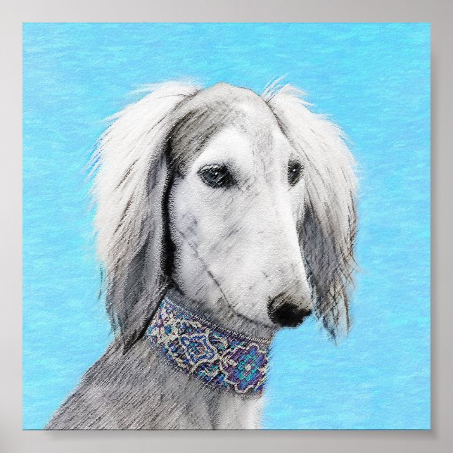 Pintura Saluki (plateada) - Arte Perro Original. (Frente)