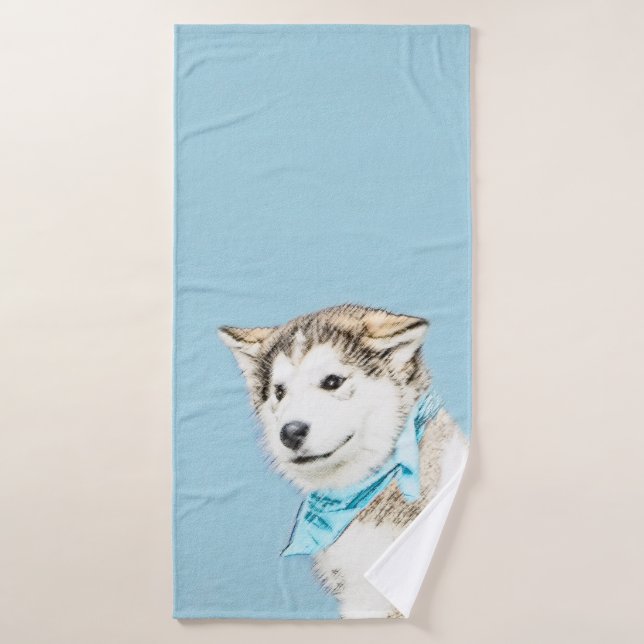 Pintura siberiana Husky de pipa - Arte original de (Toalla de baño)