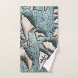 Pintura verde azul vieja rústica madera Monograma 