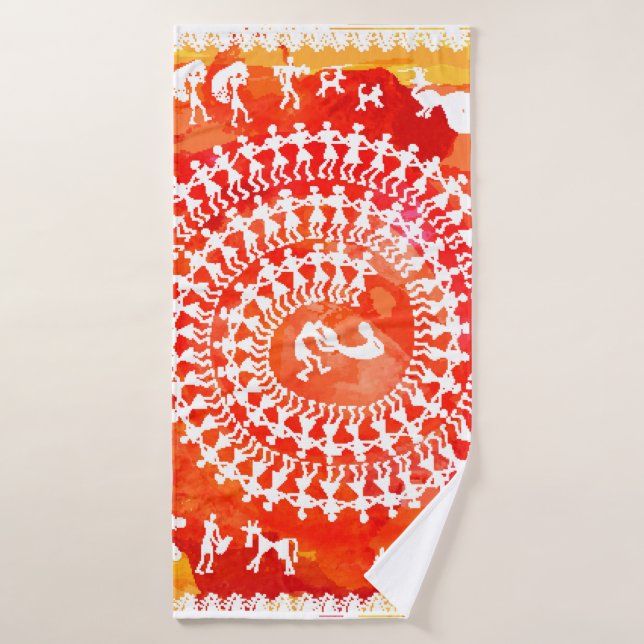 Pintura warli - dibujo a mano tradicional del anci (Toalla de baño)