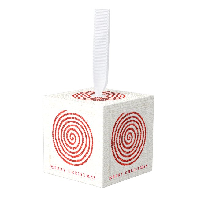 PINWHEEL MOSAIC Cubo de madera Ornamento + Texto (Anverso en perspectiva)