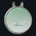 Pinza Para Gorra De Golf guión moderno goteando purpurina verde<br><div class="desc">purpurina verde glamuroso y texto personalizado monocagrico elegante. Las características del texto se pueden personalizar.</div>