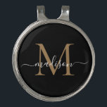 Pinza Para Gorra De Golf Monograma de oro negro brillante elegante guión mo<br><div class="desc">Monograma de oro negro brillante elegante clip de Gorra de guión moderno</div>
