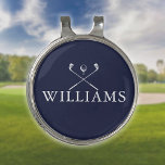 Pinza Para Gorra De Golf Nombre personalizado Clubes de golf Azul marino<br><div class="desc">Personalice el nombre en la tipografía clásica para crear un regalo de golf único y mantenerlo para cualquier golfista. Diseñado por Thisisnotme©</div>
