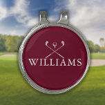 Pinza Para Gorra De Golf Nombre personalizado Clubes de golf Borgoña Rojo<br><div class="desc">Personalice el nombre en la tipografía clásica para crear un regalo de golf único y mantenerlo para cualquier golfista. Diseñado por Thisisnotme©</div>