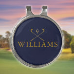Pinza Para Gorra De Golf Nombre Personalizado Clubes De Golf Gold Y Azul De<br><div class="desc">Personalice el nombre en la tipografía clásica para crear un regalo de golf único y mantenerlo para cualquier golfista. Diseñado por Thisisnotme©</div>