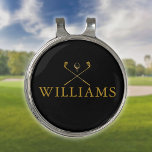 Pinza Para Gorra De Golf Nombre Personalizado Clubes Golf Gold Y Black<br><div class="desc">Personalice el nombre en la tipografía clásica para crear un regalo de golf único y mantenerlo para cualquier golfista. Diseñado por Thisisnotme©</div>