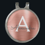 Pinza Para Gorra De Golf Rosa Rosa Dorada Girona Golfer Monograma Nombre<br><div class="desc">Relieve metalizado Metálico Rosa de Oro Faux Moderno y Elegante Marcador de la pelota de golf del Monograma de Oro. Este marcador de bola de golfer blanco y rosa monogramado se puede personalizar para incluir su nombre inicial y su nombre. Póngase en contacto con el diseñador para obtener elementos coincidentes....</div>