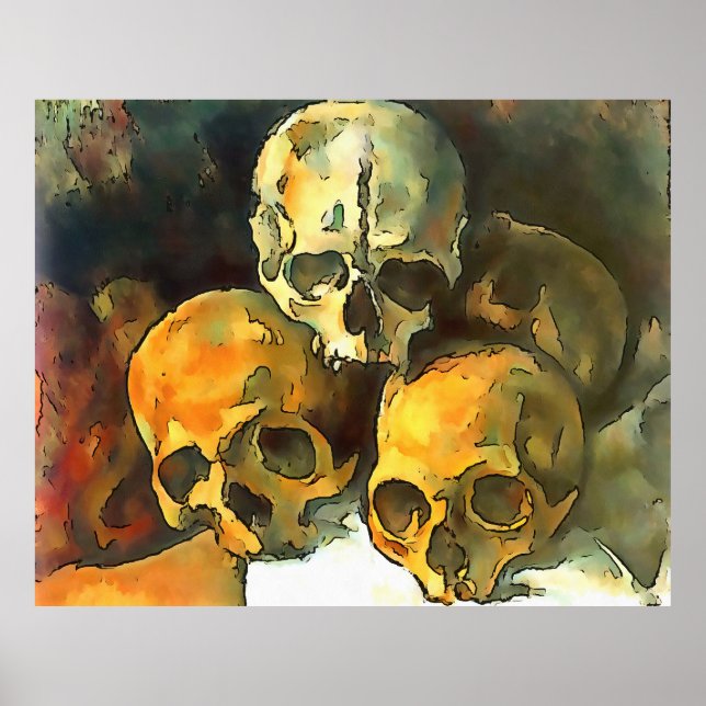 Pirámide de Skulls Arte de contorno negro después  (Frente)