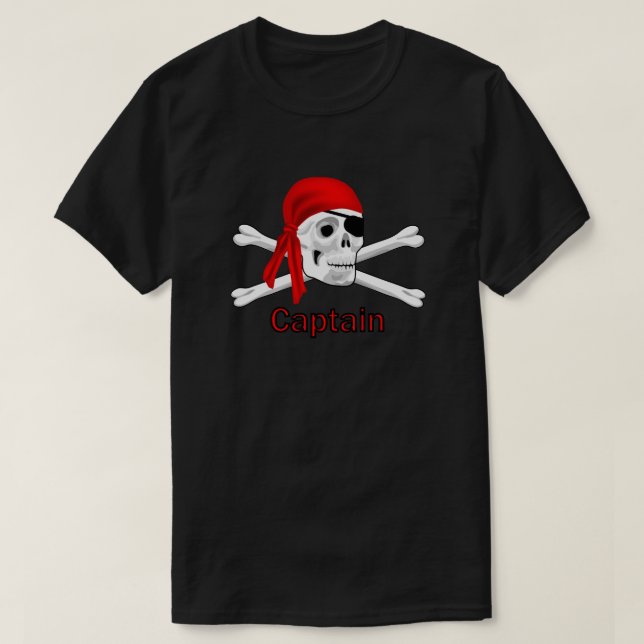 Pirata Capitán Skull y camiseta de huesos Negro 2 (Diseño del anverso)
