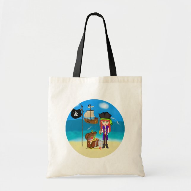 Pirata chica con bolsa de tesoro para el pecho (Frente)