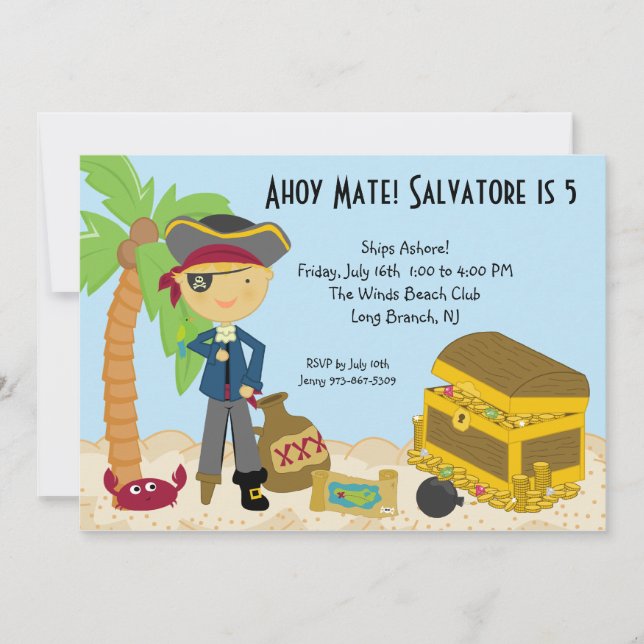 Pirata en una invitación de cumpleaños a la isla (Anverso)