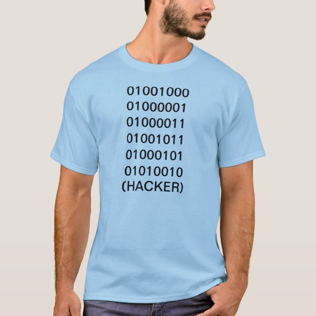 Pirata informático en camiseta del código binario (Anverso)