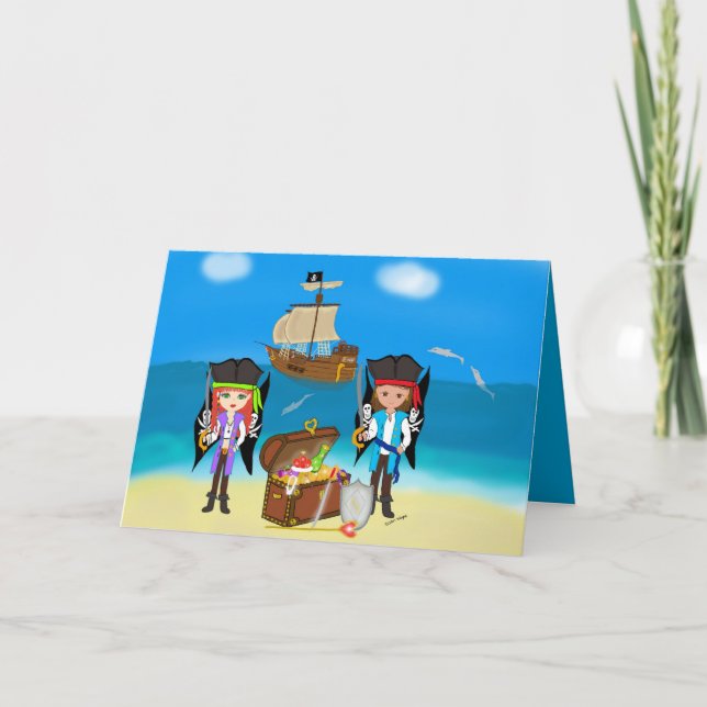 Piratas y tarjeta de felicitación del tesoro (Anverso)