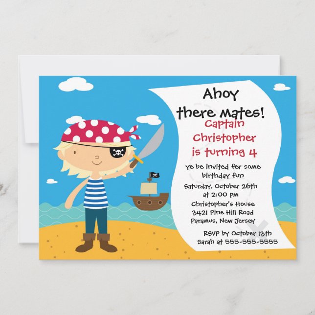 Pirate Ahoy Mates Invitación a fiesta de cumpleaño (Anverso)