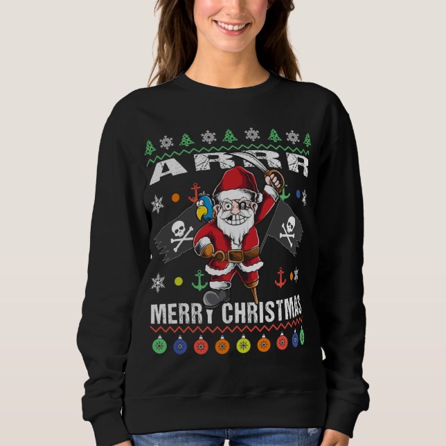 Pirate Santa Tacky Xmas Sweater es Feliz Navidad (Anverso)