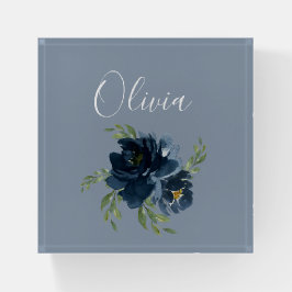 Pisapapeles Dusty Blue Luxurious Name Floral Watercolor Modern