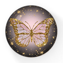 mariposa falsa purpurina de oro