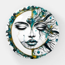Pesa Papeles de Vidrio Cara de Sol y Luna