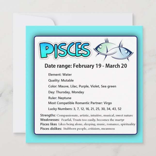 Pisces Astrológica Horoscopio Tarjeta Zodiac (Anverso)