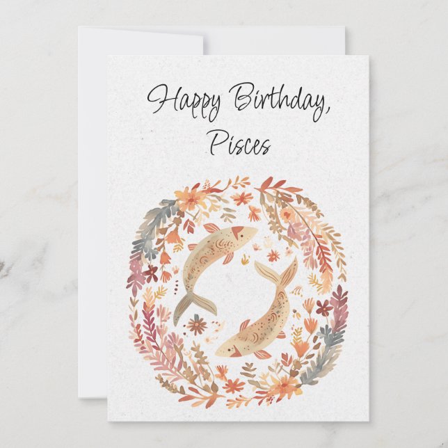 Pisces Fish Zodiac Boho Floral Birday Flat Card (Anverso)