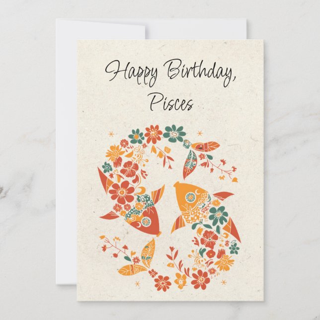 Pisces Fish Zodiac Floral Birday Flat Card (Anverso)