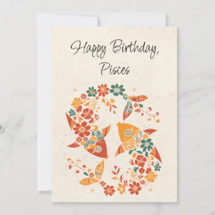 Pisces Fish Zodiac Floral Birday Flat Card