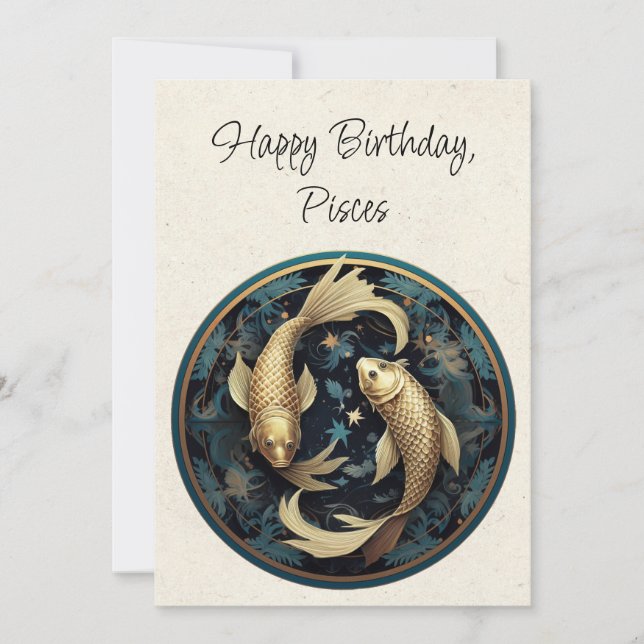 Pisces Fish Zodiac Tarjeta plana de cumpleaños Min (Anverso)