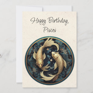 Pisces Fish Zodiac Tarjeta plana de cumpleaños Min