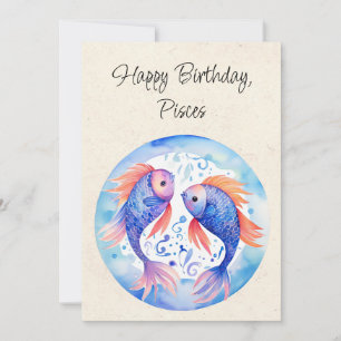 Pisces Fish Zodiac Watercolor Tarjeta plana de cum