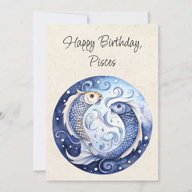 Pisces Fish Zodiac Watercolor Tarjeta plana de cum (Anverso)