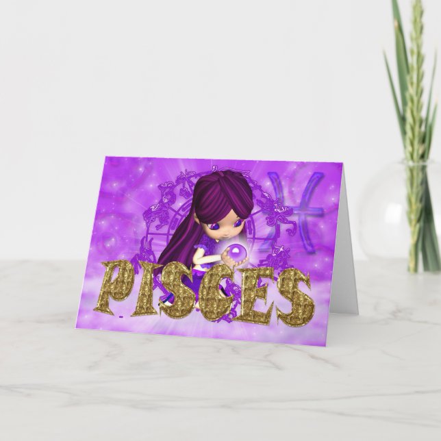 Pisces Zodiac tarjeta de cumpleaños con amatijas d (Anverso)