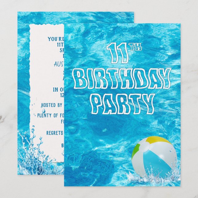 Piscina 11ª Invitación a la fiesta de cumpleaños (Anverso / Reverso)