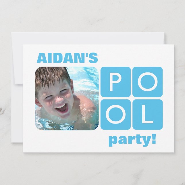 Piscina azul y blanca Fiesta Invitación fotográfic (Anverso)