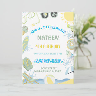 piscina de cumpleaños de verano o invitación a fie