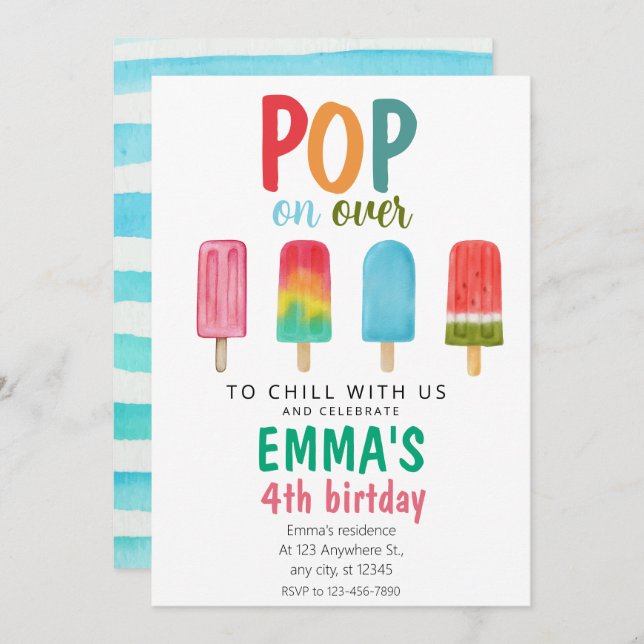 Piscina de helados Invitación al cumpleaños (Anverso / Reverso)