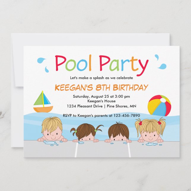 Piscina de niños natación Invitaciones de cumpleañ (Anverso)