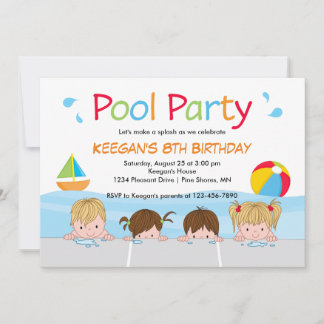 Piscina de niños natación Invitaciones de cumpleañ