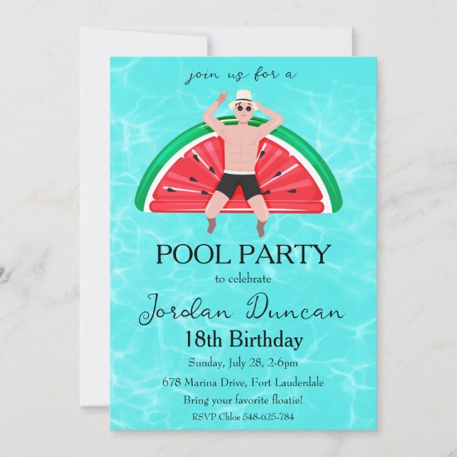 piscina de sandía invitaciones de fiesta de cumple (Anverso)