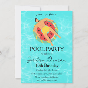 piscina de sandía invitaciones de fiesta de cumple