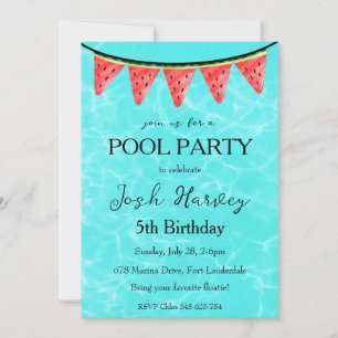 piscina de sandía invitaciones de fiesta de cumple