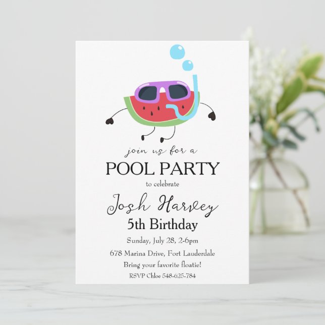 piscina de sandía invitaciones de fiesta de cumple (Anverso de pie)